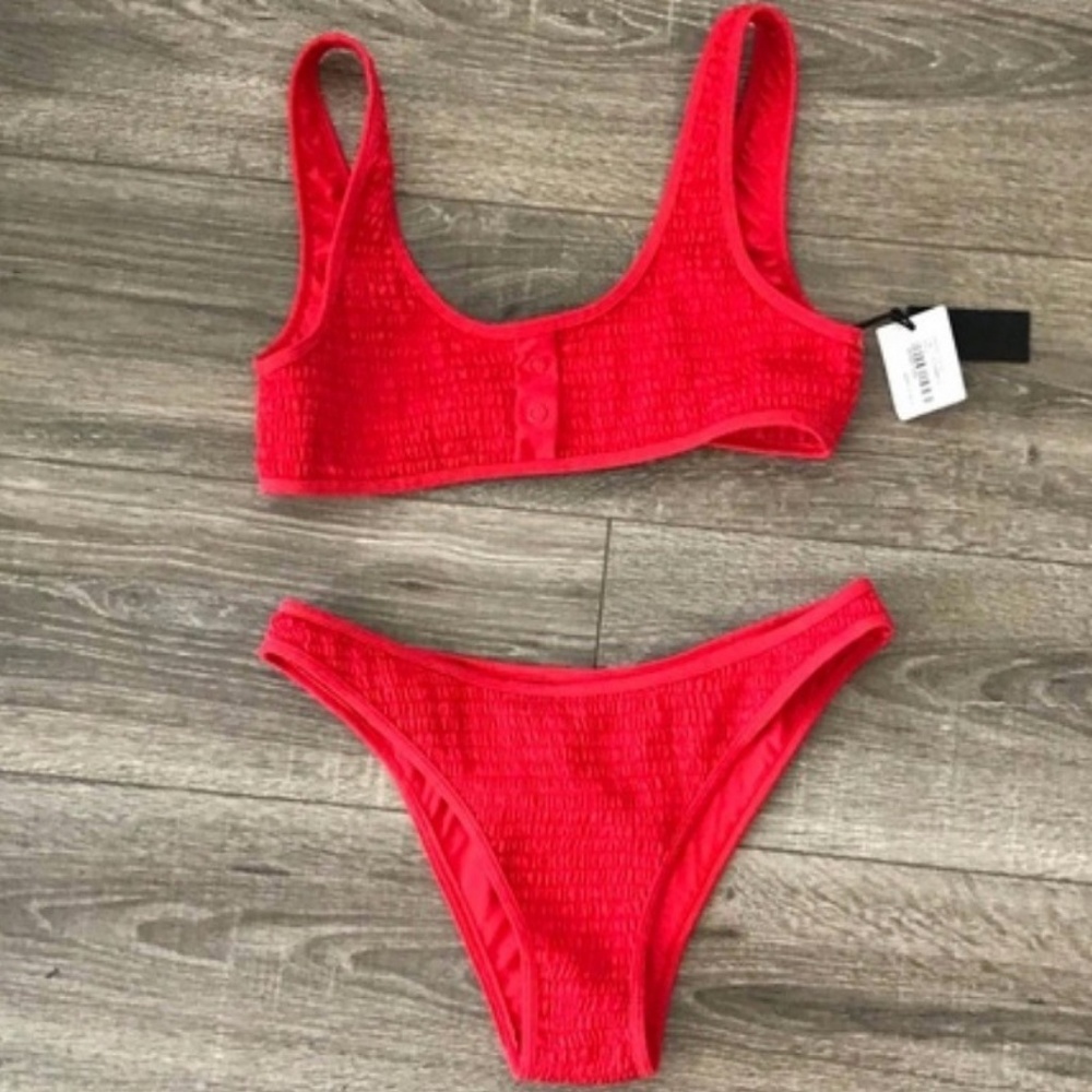 Kendall + Kylie (Red & Large) Smocked Bikini Set